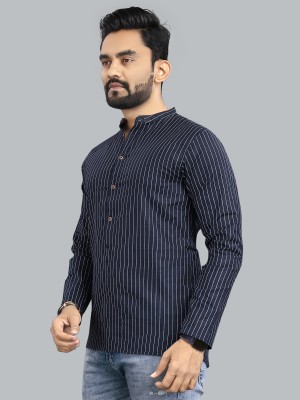 METRONAUT Men Striped Casual Dark Blue Shirt