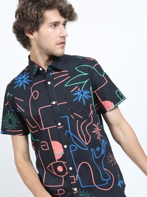 LOCOMOTIVE Men Printed Casual Black Shirt