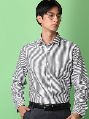 V-MART Men Striped Formal Grey Shirt