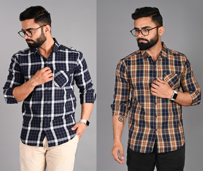 FUBAR Men Checkered Casual Multicolor Shirt(Pack of 2)