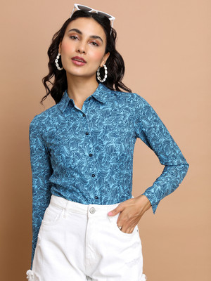 Tokyo Talkies Women Printed Casual Blue, Dark Blue Shirt