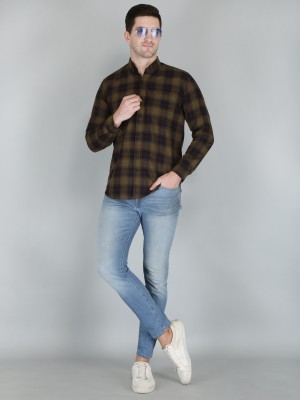 Trendistry Men Checkered Casual Black, Brown Shirt