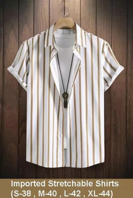 YUKAX Men Striped Casual Gold Shirt