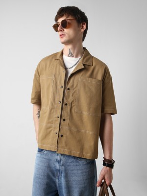 VASTRADO Men Washed Casual Beige Shirt