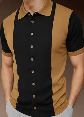 GEEZY Men Color Block Casual Black Shirt