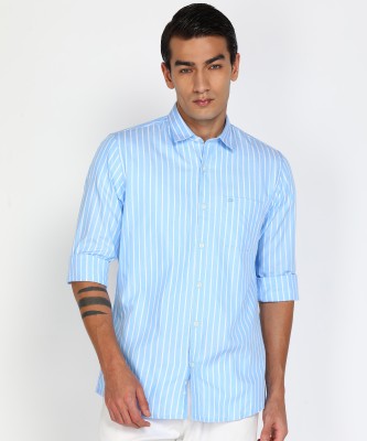 PETER ENGLAND Men Striped Casual Light Blue Shirt