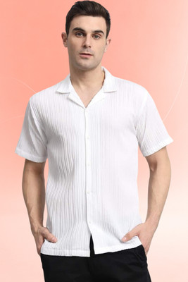 A DEEMOON TREND Men Self Design Casual White Shirt