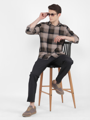 CRIMSOUNE CLUB Men Checkered Casual Brown Shirt