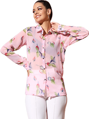 Rudraaksha Women Printed Casual Pink Shirt