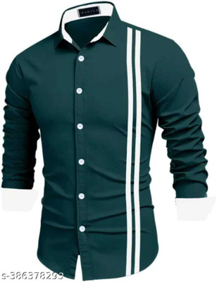 GAZZY CREATION Men Solid Casual Dark Green Shirt