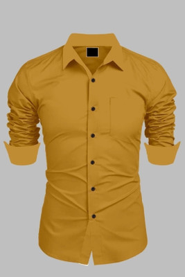 UNNATI TRENDS Men Solid Formal Yellow Shirt