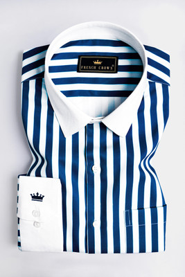 french crown Men Striped Casual White Shirt
