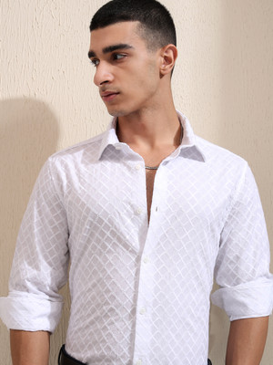 HIGHLANDER Men Self Design Casual White Shirt