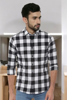 SHAH TEXTILES Men Checkered Formal Black, White Shirt