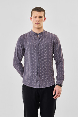 Snitch Men Self Design Casual Grey Shirt