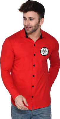 GEUM Men Solid Casual Red Shirt