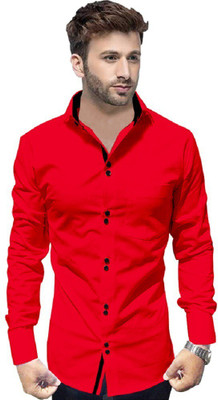 Voroxy Men Solid Casual Red Shirt