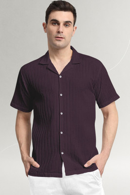 Dharamraj Fashion Men Self Design Casual Purple Shirt