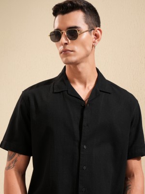 HIGHLANDER Men Self Design Casual Black Shirt