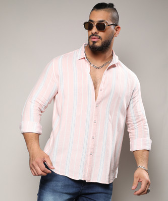 Instafab Plus Men Striped Casual Pink Shirt