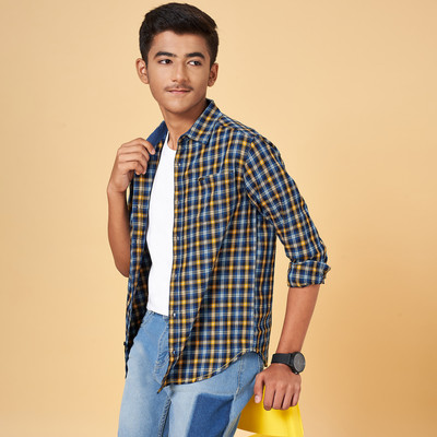 Coolsters by Pantaloons Boys Checkered Casual Dark Blue Shirt