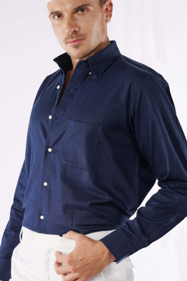 french crown Men Solid Casual Blue Shirt