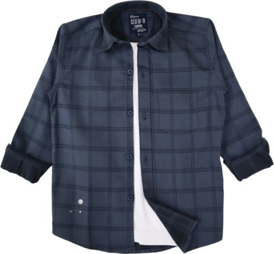 ROCKET SCIENCE Boys Checkered Casual Grey Shirt