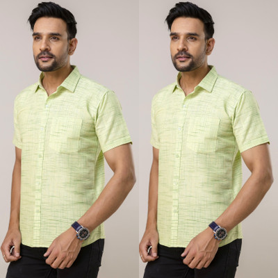 AUZAAI COLLECTION Men Printed Casual Green Shirt(Pack of 2)