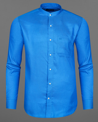 french crown Men Solid Casual Blue Shirt