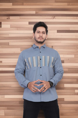 U AND J TREND Men Printed Casual Blue Shirt
