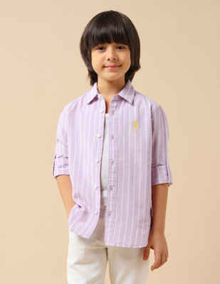 U.S. POLO ASSN. Boys Striped Casual Purple Shirt