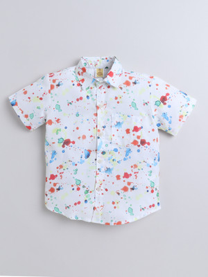 Aww Hunnie Boys Printed Casual White Shirt
