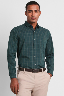 PETER ENGLAND Men Checkered Formal Green Shirt