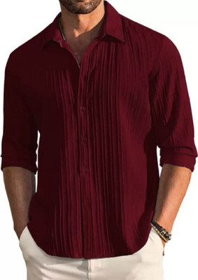 VELLOSTA Men Self Design Casual Black Shirt