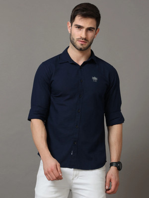 Style Nest Men Solid Casual Dark Blue Shirt