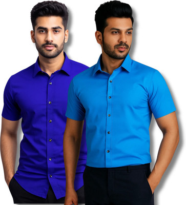 RAREMARK Men Solid Formal Blue Shirt(Pack of 2)