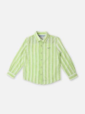 Pepe Jeans Boys Striped Casual Light Green, White Shirt