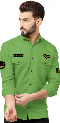 MAHITAG Men Solid Casual Green Shirt