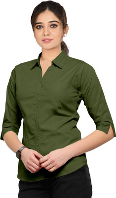 Live Trendz Women Solid Casual Dark Green Shirt