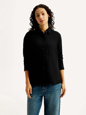 LEVI'S Women Solid Casual Black Shirt