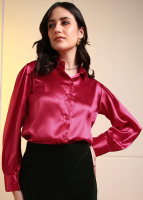 Ann Springs Women Solid Casual Pink Shirt