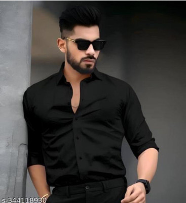 Dimple Fashion Men Solid Formal Black Shirt