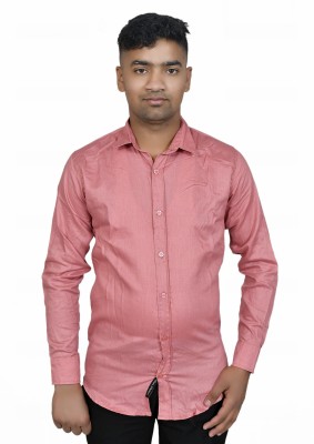 KRISHNA Men Solid Casual Pink Shirt