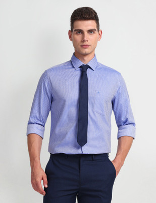 ARROW Men Self Design Formal Blue Shirt