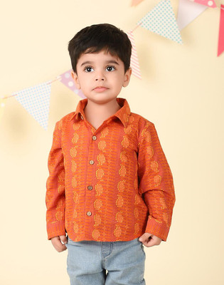 Fabindia Baby Boys Printed Casual Orange Shirt