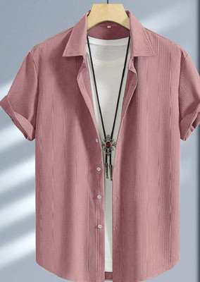 MOXTE Men Striped Casual Pink Shirt