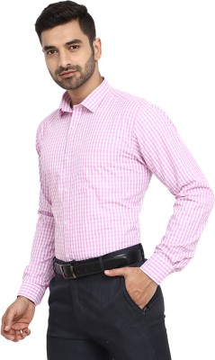 V-MART Men Checkered Formal Pink Shirt