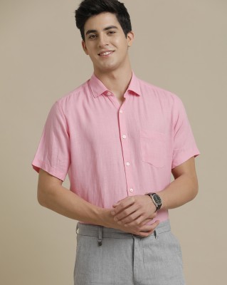 Linen Club Men Solid Formal Pink Shirt