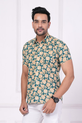 lakshgudi Men Printed Casual Dark Green, Yellow, White Shirt