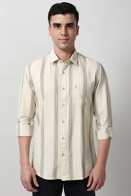 PETER ENGLAND Men Striped Casual Beige Shirt